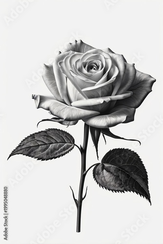 X-Ray Style Rose Flower Sketch Black Line Drawing Minimalist Botanical Illustration White Background