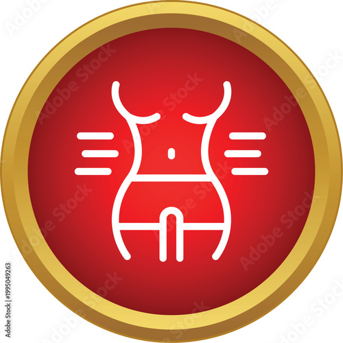 Woman's body outline symbolizing slimming, fitness, and diet on a red and gold button