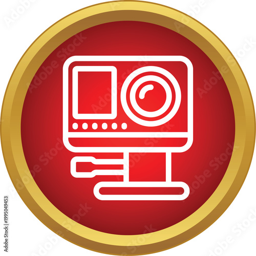 Action camera icon on a red button for extreme sports and outdoor activities