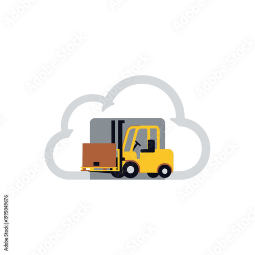 Yellow Forklift with Brown Box.