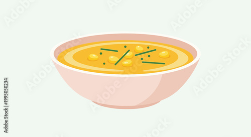 Healthy Vegetable Soup Bowl with Garnish, Flat Design