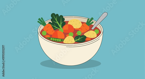 Healthy Vegetable Stew in Bowl, Illustration