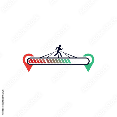 Person walking on tightrope balance beam.