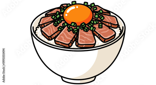 Japanese Salmon Donburi with Egg Yolk and Scallions