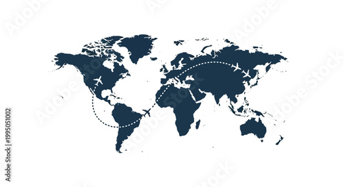 World map with flight paths indicating global travel and connectivity
