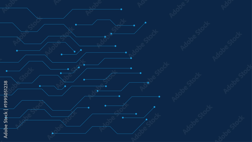 Obraz premium Blue Circuit Board Background with Glowing Lines, Abstract Technology Network Pattern, Modern PCB Design for Data Systems, UI Interfaces, Cyber Security and Digital Branding