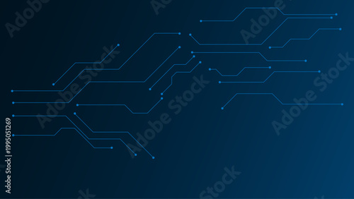 Blue Circuit Board Technology Background – Abstract Digital Lines and Nodes on Dark Gradient Tech Wallpaper
