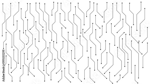 Minimal Circuit Board Pattern Background – Abstract Black PCB Lines and Nodes on Clean White