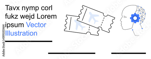 Artificial intelligence, travel planning, machine learning applications, innovation, human-computer interaction, digital tools. Airplane tickets and a brain with AI elements. Travel planning