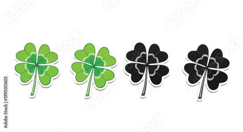 A vibrant vector illustration displaying four-leaf clovers, symbolizing luck and St. Patrick's Day celebration.