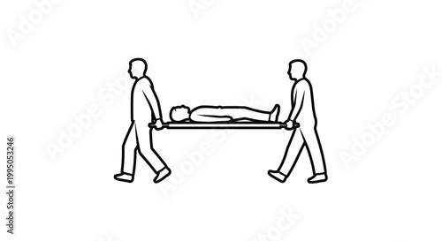 Two people carrying an injured person simple black silhouette on transparent background