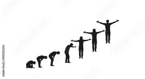 Silhouette illustration depicting the stages of human evolution