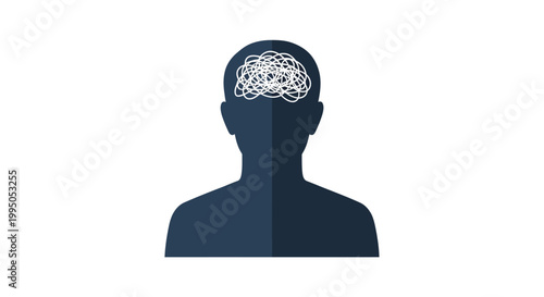 A silhouette of a head with a tangled chaotic mind illustration