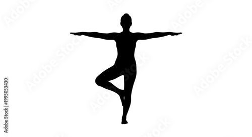 Silhouette of a woman performing the tree pose yoga asana