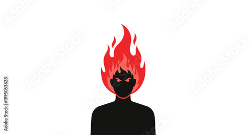 Silhouette of a person with a head of vibrant stylized flames