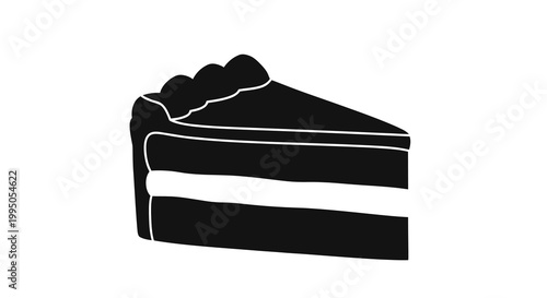 A simple black and white illustration of a slice of layered cake