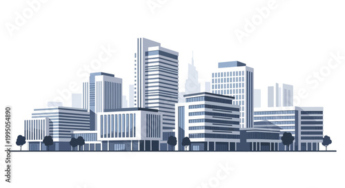 Modern cityscape illustration featuring tall buildings and a simplified skyline