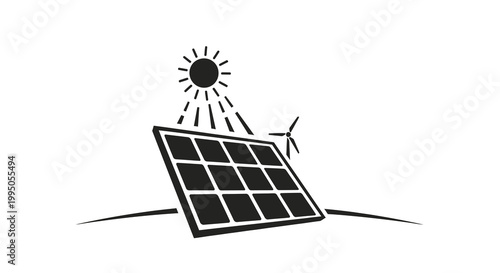 Renewable energy sources solar panel and wind turbine with sun