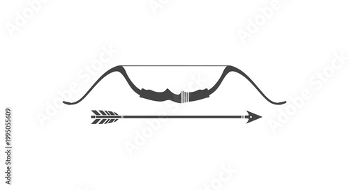 A black silhouette of a bow and arrow against a white background