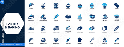 Foto Pastry and baking icon set