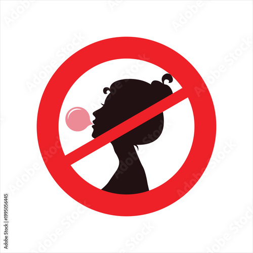 Woman chewing gum prohibition sign displays a social rule against this activity within a specific professional or public environment.