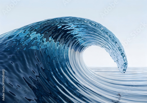 Powerful ocean wave curling and breaking with crystal clear water and sunlight reflections.