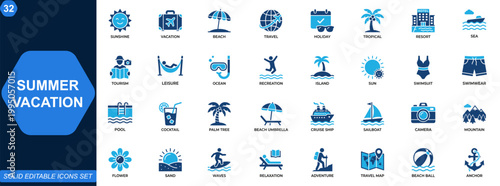 Fotografi Summer vacation and beach travel icon set