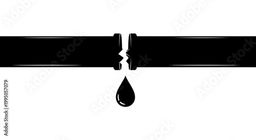 Broken pipe with a single drop of liquid falling downwards