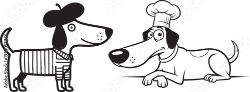 Fotografía Two dachshund dogs dressed as a painter and a chef facing each other