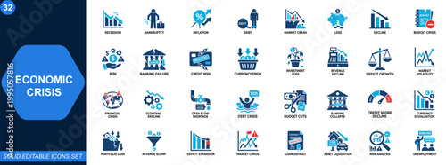 Photos Economic crisis and financial downturn icon set