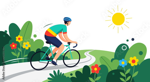 Strategic momentum and corporate wellness concept featuring a cyclist navigating a clear path toward sustainable growth and peak performance goals