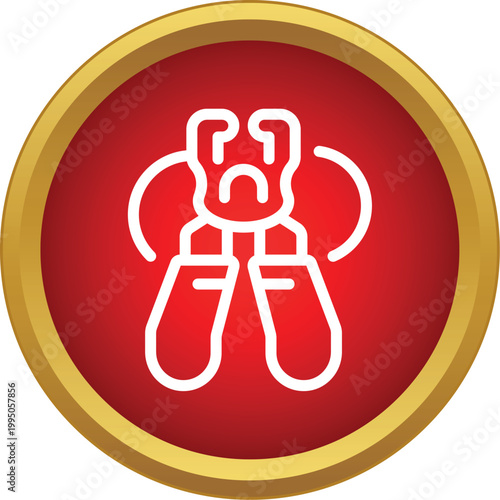 Wire cutting tool icon on a vibrant red background with a golden border