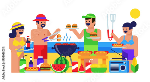 Inclusive Team Building and Employee Culture Summer Barbecue Event Vector