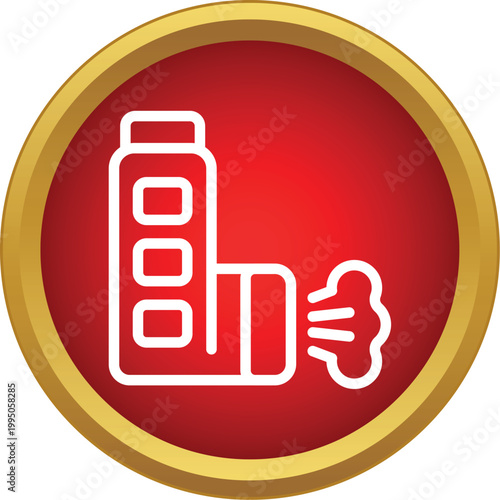 Inhaler icon spraying medicine for respiratory health in a red circle frame