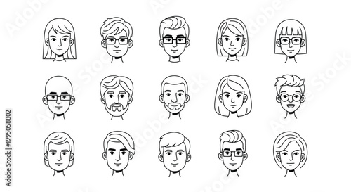 Collection of diverse avatar vector illustrations representing various human faces and styles