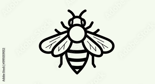 Minimalist bee icon outline, insect vector illustration on light background