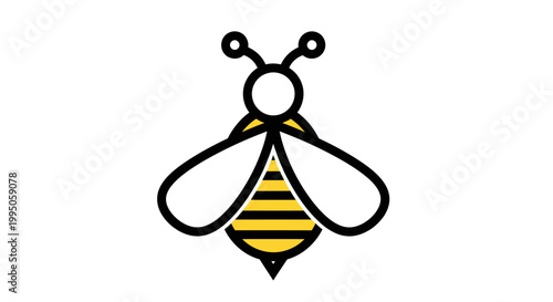 Minimalist Bee Icon Vector Graphic, Simple Insect Line Art, Yellow and Black