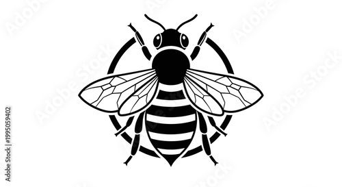 Stylized Bee Icon with Wings and Circle