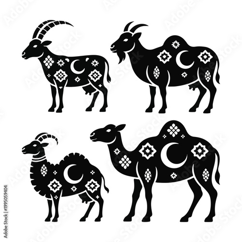 Eid al-Adha Sacrificial Animal Set with Ornate Islamic Patterns