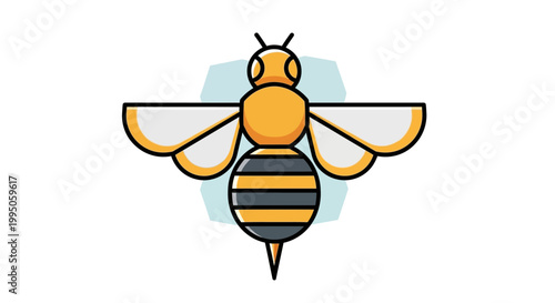 Cute Bee Icon, Insect Vector Illustration, Minimalist Style