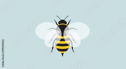 Cute Bee Illustration, Flying Insect, Simple Design, Yellow and Black Stripes