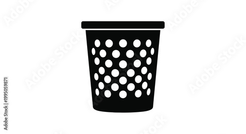 A black wastebasket with a polka dot pattern on transparent background silhouette