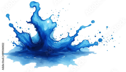 Dynamic blue water splash capturing the energy and movement of the liquid, perfect for conveying refreshment and fluidity. 