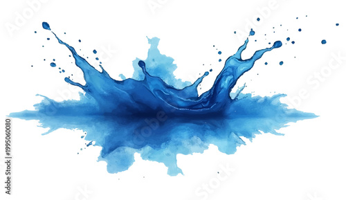 A captivating aquatic scene of water splash, rendered in vivid blue hues, creates a sense of dynamic energy and refreshing coolness.
