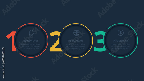 Ultimate infographic with 3 steps, options, parts or processes. Template for web on a black background.
