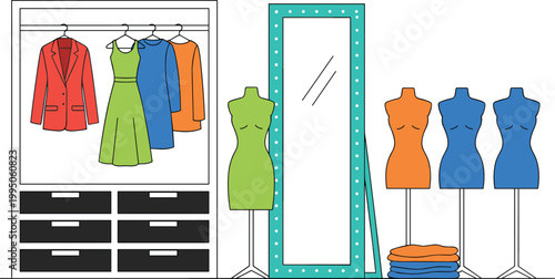 Colorful vector illustration of fashion design studio symbolizing creativity and styling