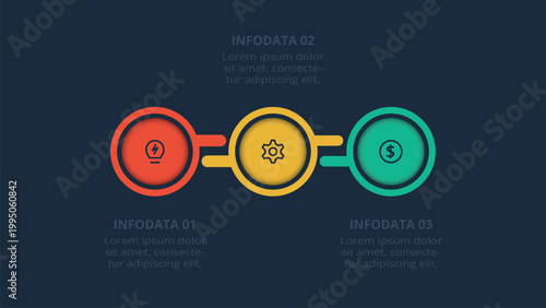 Ultimate infographic with 3 steps, options, parts or processes. Template for web on a black background.