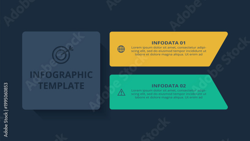 Ultimate infographic with 2 steps, options, parts or processes. Template for web on a black background.