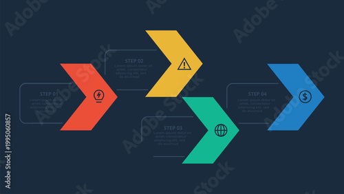 Ultimate infographic with 4 steps, options, parts or processes. Template for web on a black background.