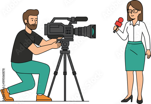Colorful vector illustration of media production symbolizing journalism and collaboration